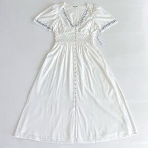 Reformation Kamryn Embroidered Smocked Waist Midi Dress Size 2 NWT